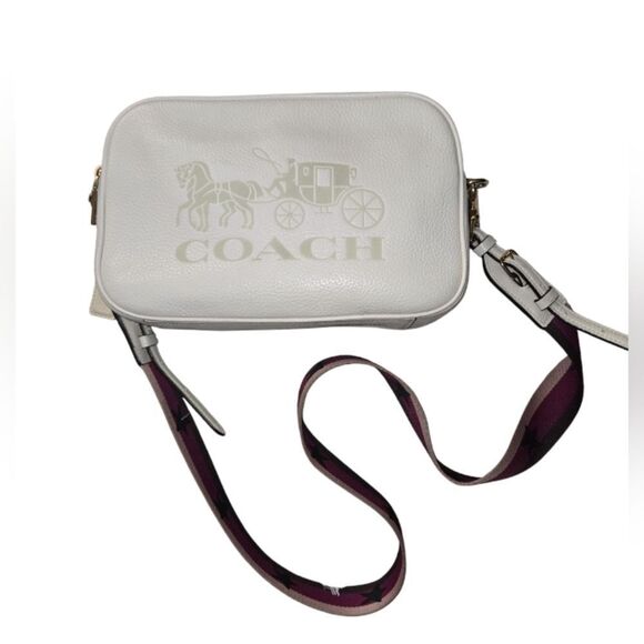 Coach Chalk Crossbody Bag Gold Tone Double Zipper Guitar Strap Womens Purse - Picture 2 of 16